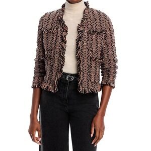 Aldo Martins Jacket Tweed Fringe Knit Cropped‎ Brown S Small